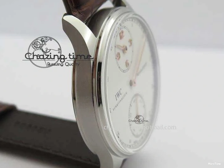 MIROTIME 0507 Sustainable Portuguese IW5444 SS White Dial RG Numbers On Brown Leather Strap A 7256